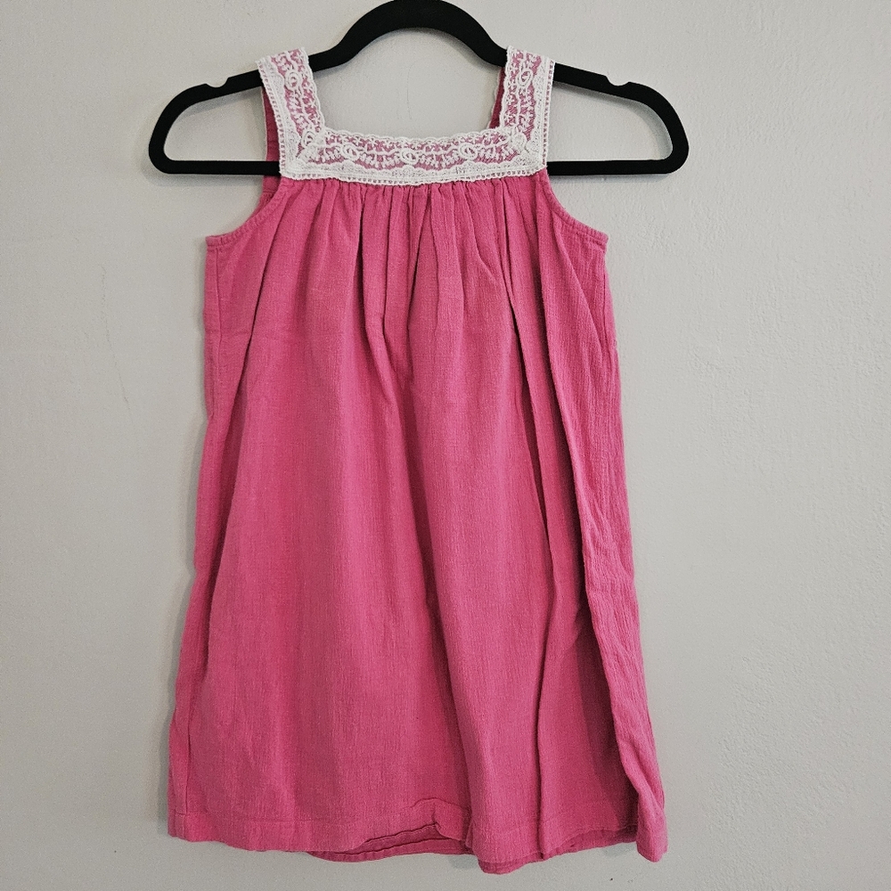 Hanna Andersson Pink Shift Dress Lace Detail Cotton Lined Girls Size 6-8 (130)